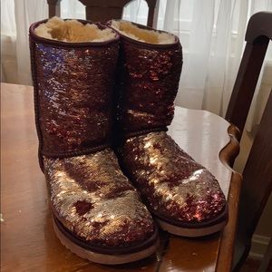 Beautiful burgundy and silver sparkle UGG boots